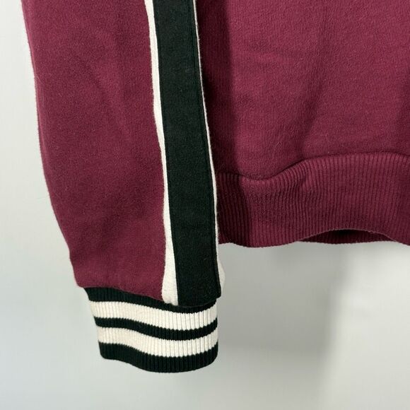 PINK Victoria's Secret Lace-Up Hoodie burgundy with black white stripe sleeves s - Picture 9 of 9